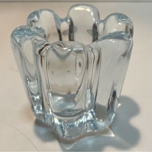 Hand Blown Blue Glass Candle Holder Signed Orrefors Blue Tint 3.5" Tall